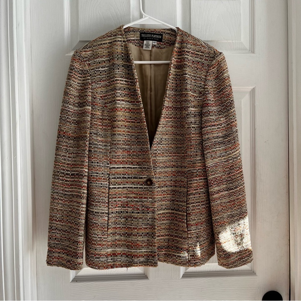 Vintage Tailleur Platinum by Barrie Pace Multicolor Tweed Blazer 100% Silk 12